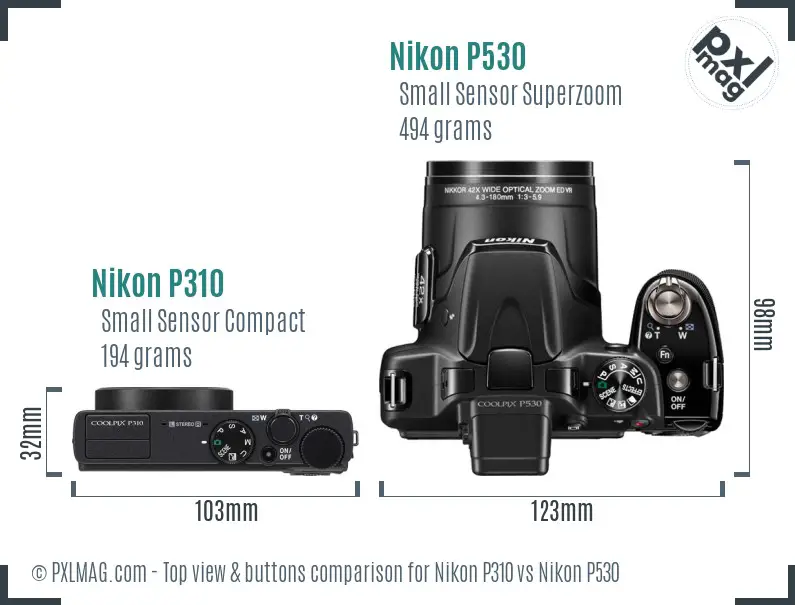 Nikon P310 vs Nikon P530 top view buttons comparison