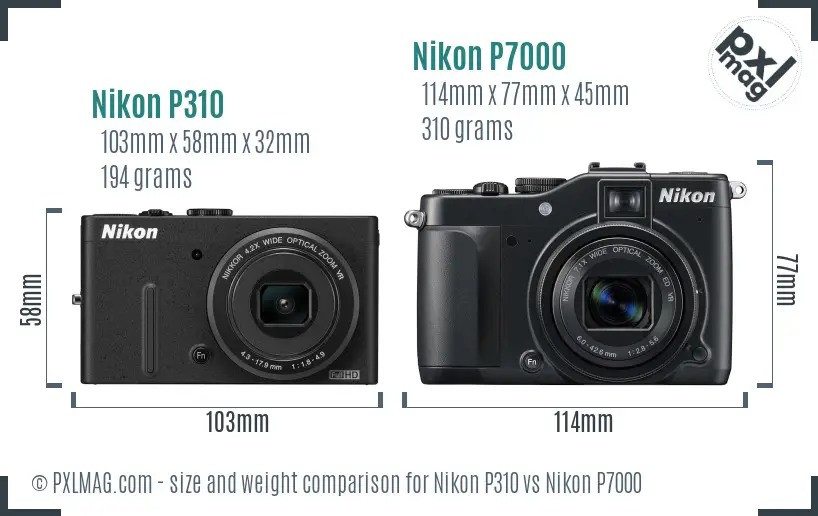 Nikon P310 vs Nikon P7000 size comparison