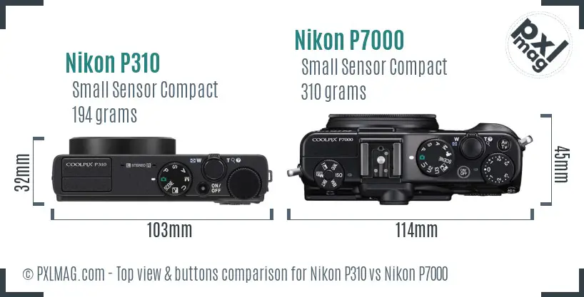 Nikon P310 vs Nikon P7000 top view buttons comparison