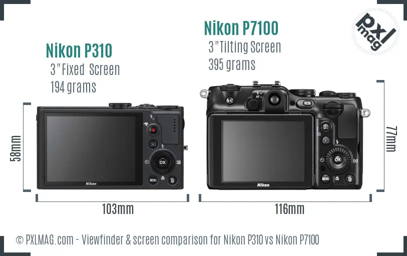 Nikon P310 vs Nikon P7100 Screen and Viewfinder comparison