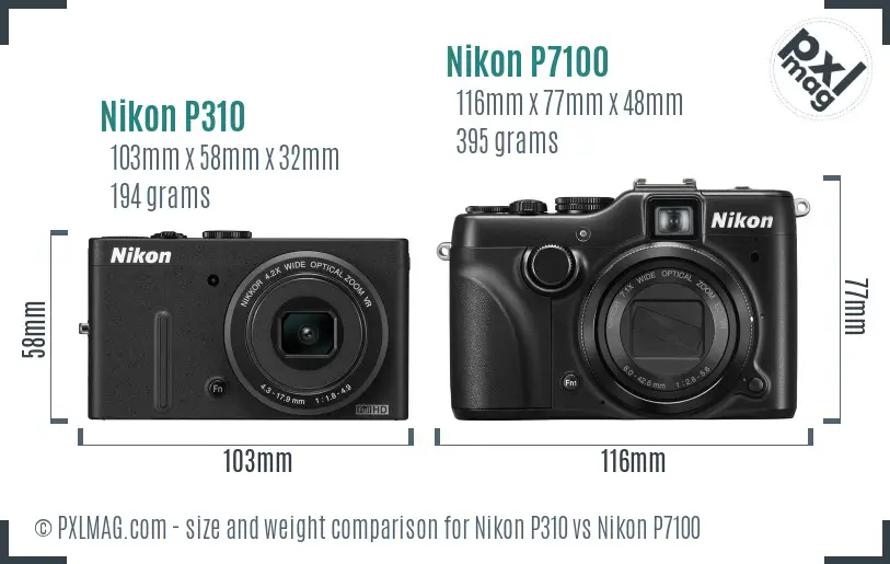Nikon P310 vs Nikon P7100 size comparison