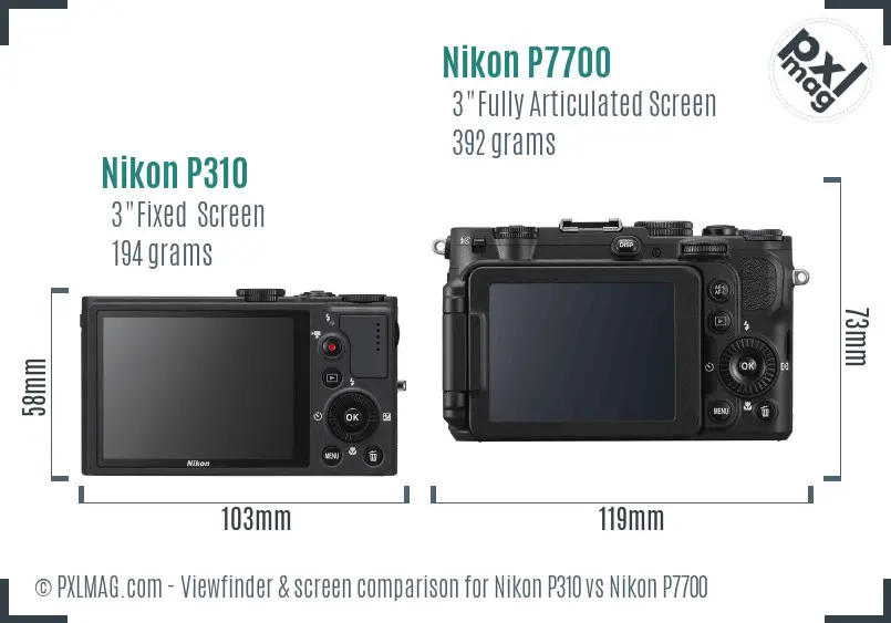 Nikon P310 vs Nikon P7700 Screen and Viewfinder comparison