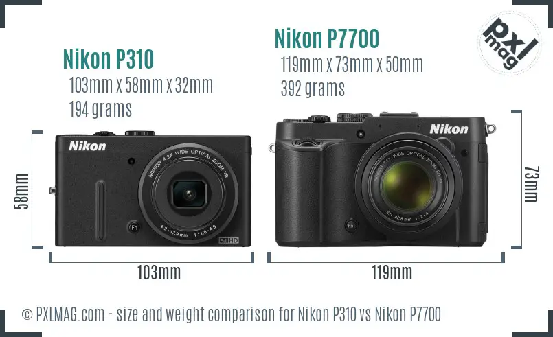 Nikon P310 vs Nikon P7700 size comparison