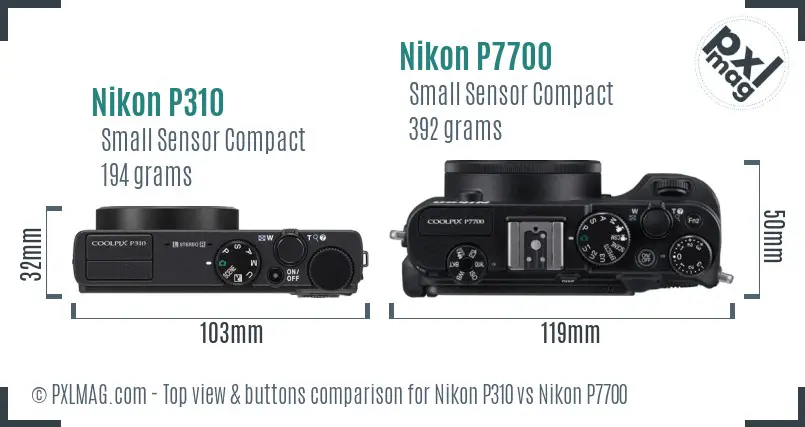 Nikon P310 vs Nikon P7700 top view buttons comparison