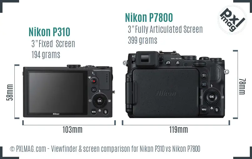 Nikon P310 vs Nikon P7800 Screen and Viewfinder comparison