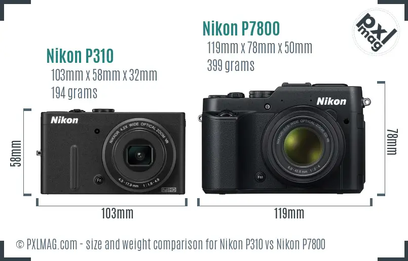 Nikon P310 vs Nikon P7800 size comparison