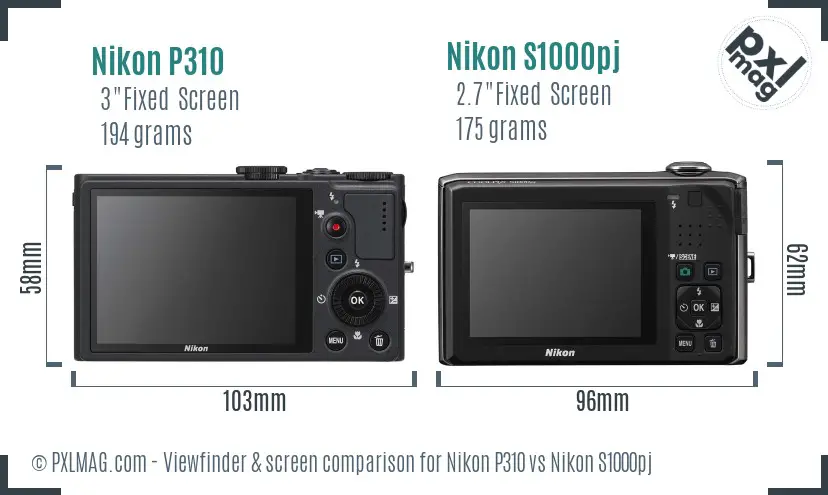 Nikon P310 vs Nikon S1000pj Screen and Viewfinder comparison