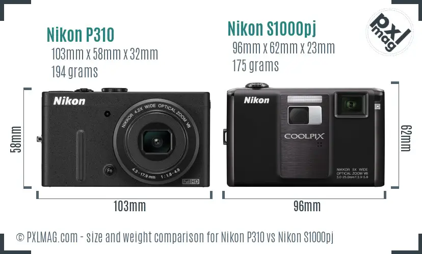 Nikon P310 vs Nikon S1000pj size comparison