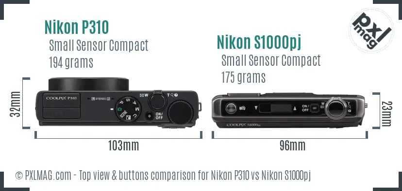 Nikon P310 vs Nikon S1000pj top view buttons comparison