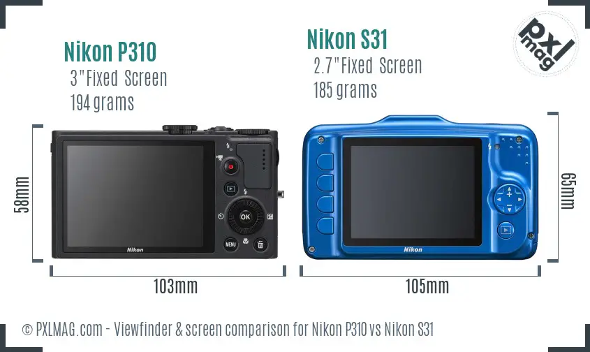 Nikon P310 vs Nikon S31 Screen and Viewfinder comparison