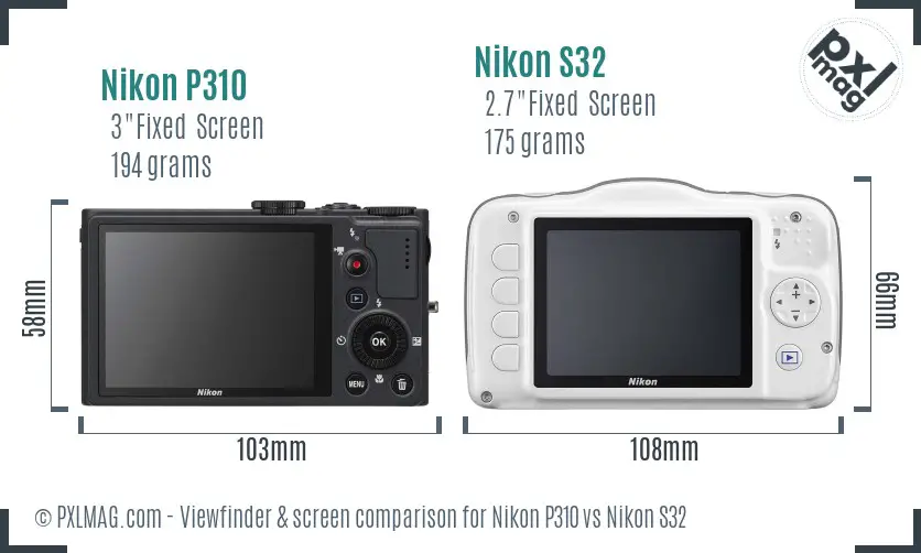 Nikon P310 vs Nikon S32 Screen and Viewfinder comparison