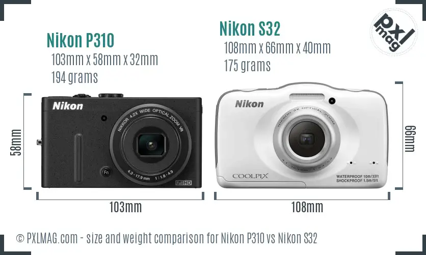 Nikon P310 vs Nikon S32 size comparison