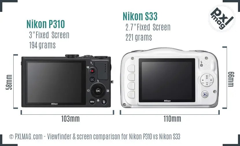 Nikon P310 vs Nikon S33 Screen and Viewfinder comparison