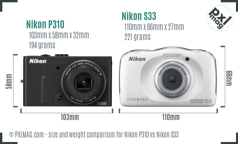 Nikon P310 vs Nikon S33 size comparison