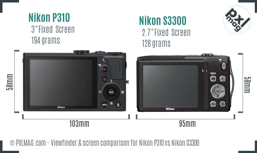 Nikon P310 vs Nikon S3300 Screen and Viewfinder comparison