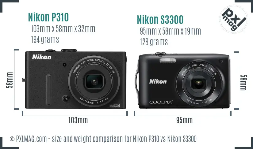 Nikon P310 vs Nikon S3300 size comparison