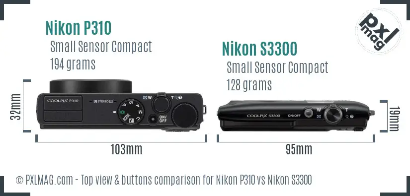 Nikon P310 vs Nikon S3300 top view buttons comparison
