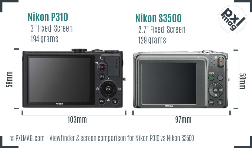 Nikon P310 vs Nikon S3500 Screen and Viewfinder comparison