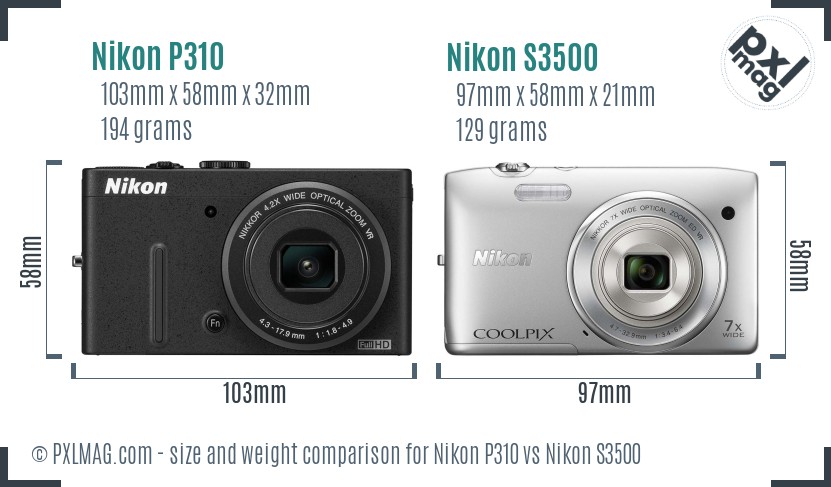 Nikon P310 vs Nikon S3500 size comparison