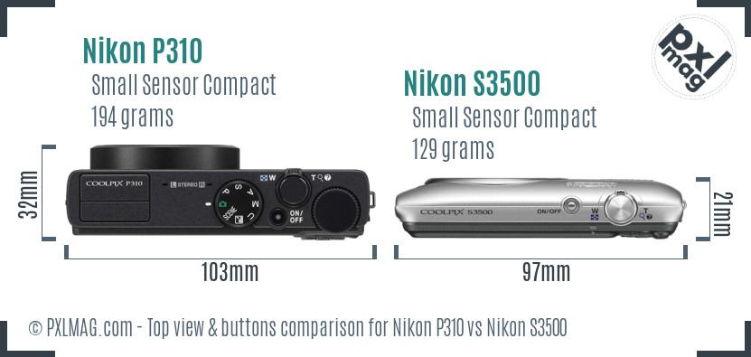 Nikon P310 vs Nikon S3500 top view buttons comparison