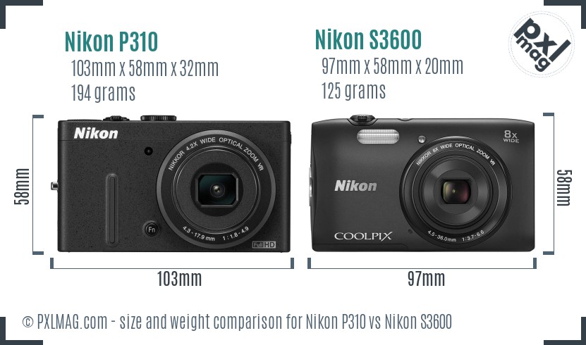 Nikon P310 vs Nikon S3600 size comparison Nikon P310 vs Nikon S3600 size comparison