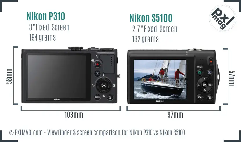 Nikon P310 vs Nikon S5100 Screen and Viewfinder comparison