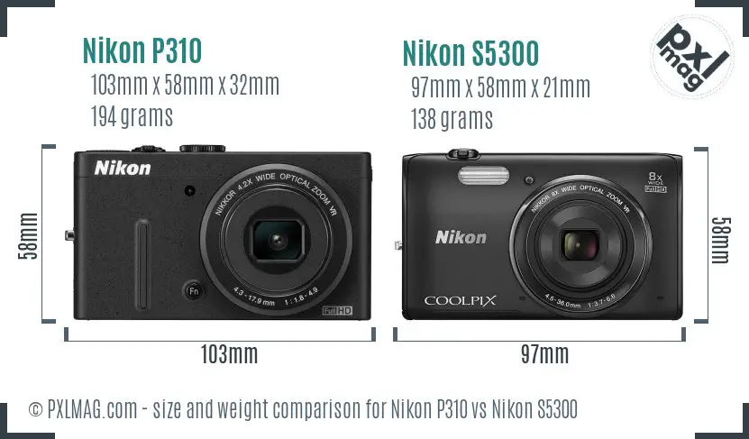 Nikon P310 vs Nikon S5300 size comparison Nikon P310 vs Nikon S5300 size comparison