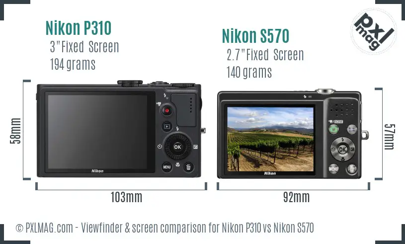 Nikon P310 vs Nikon S570 Screen and Viewfinder comparison