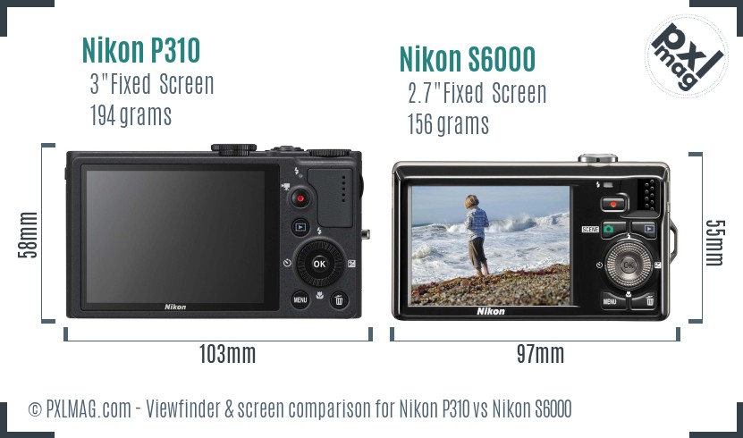Nikon P310 vs Nikon S6000 Screen and Viewfinder comparison