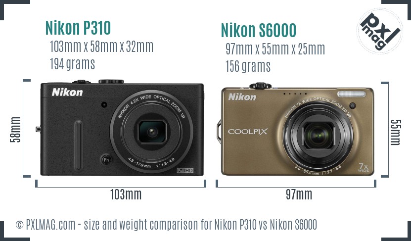 Nikon P310 vs Nikon S6000 size comparison
