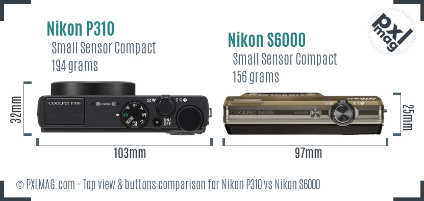 Nikon P310 vs Nikon S6000 top view buttons comparison