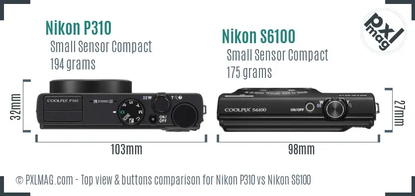 Nikon P310 vs Nikon S6100 top view buttons comparison Nikon P310 vs Nikon S6100 top view buttons comparison