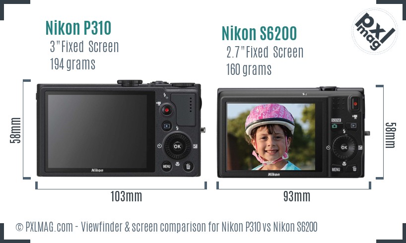 Nikon P310 vs Nikon S6200 Screen and Viewfinder comparison