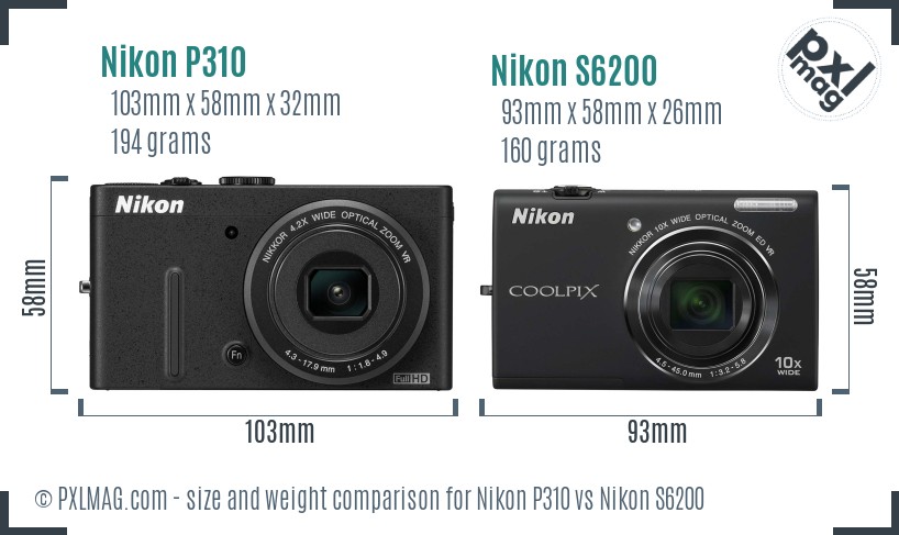Nikon P310 vs Nikon S6200 size comparison