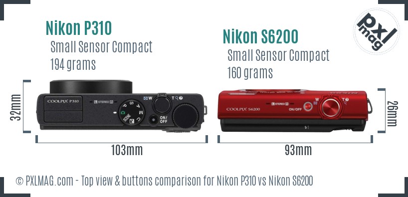 Nikon P310 vs Nikon S6200 top view buttons comparison