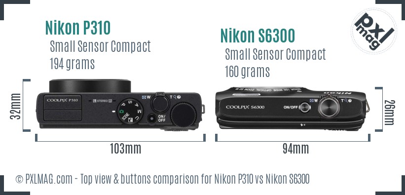 Nikon P310 vs Nikon S6300 top view buttons comparison