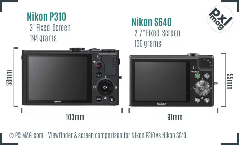 Nikon P310 vs Nikon S640 Screen and Viewfinder comparison Nikon P310 vs Nikon S640 Screen and Viewfinder comparison