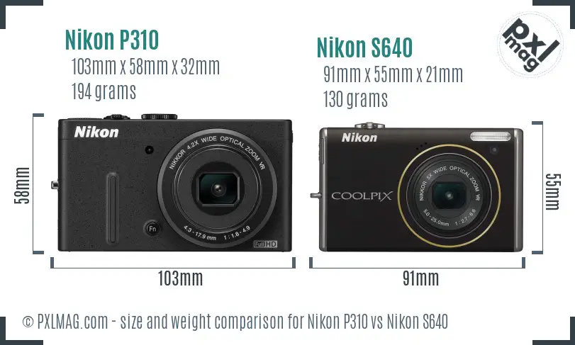 Nikon P310 vs Nikon S640 size comparison Nikon P310 vs Nikon S640 size comparison
