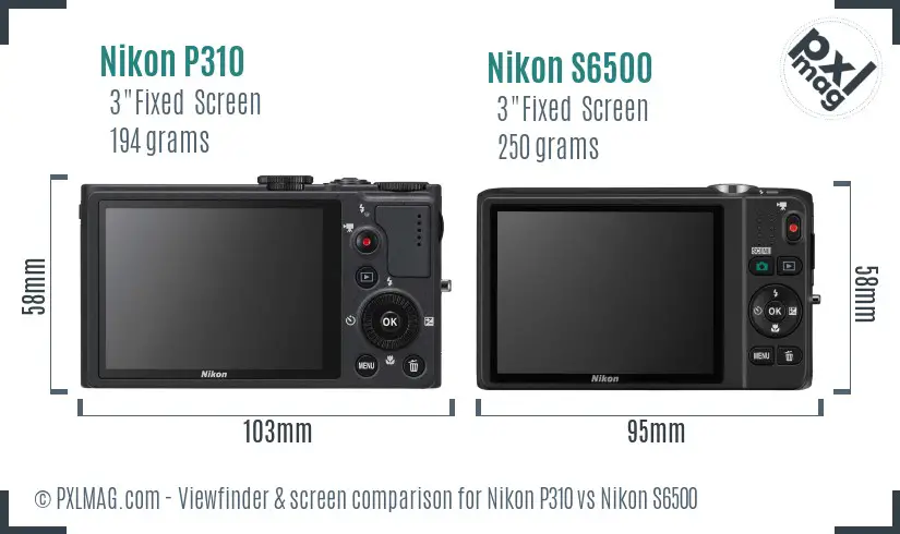 Nikon P310 vs Nikon S6500 Screen and Viewfinder comparison