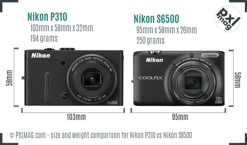 Nikon P310 vs Nikon S6500 size comparison