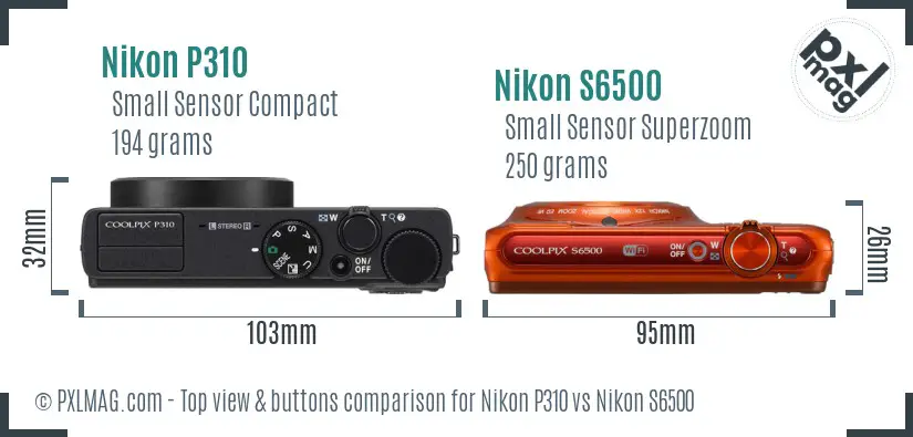 Nikon P310 vs Nikon S6500 top view buttons comparison