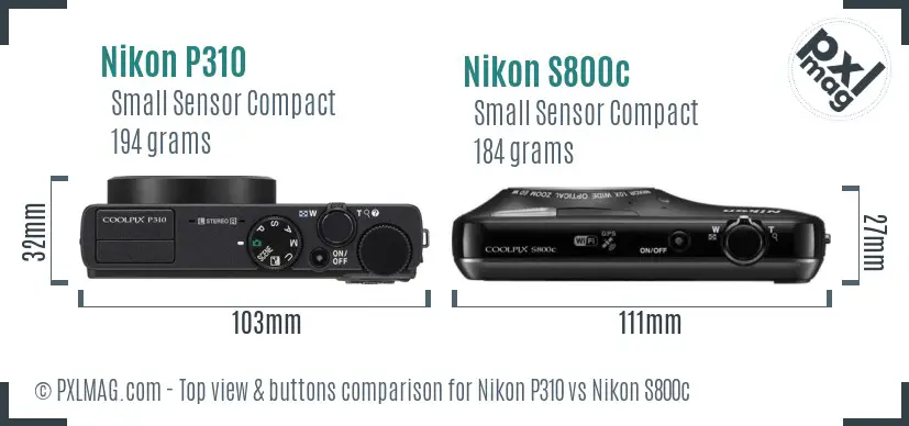 Nikon P310 vs Nikon S800c top view buttons comparison