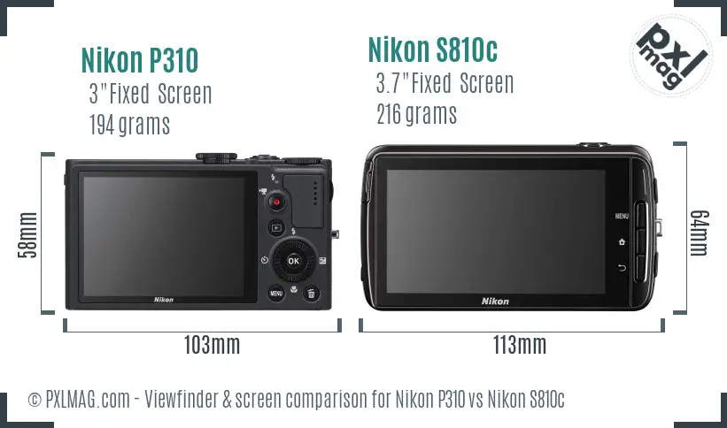Nikon P310 vs Nikon S810c Screen and Viewfinder comparison