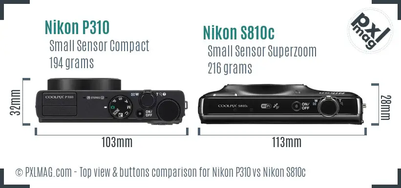 Nikon P310 vs Nikon S810c top view buttons comparison