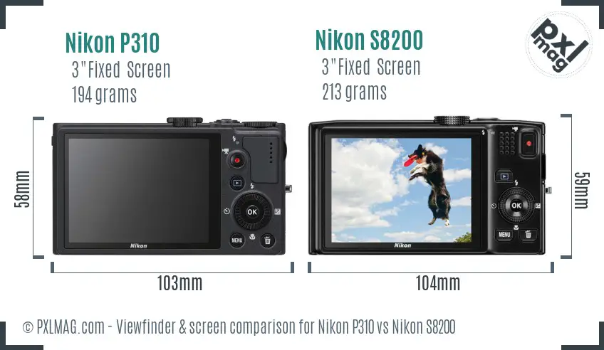 Nikon P310 vs Nikon S8200 Screen and Viewfinder comparison