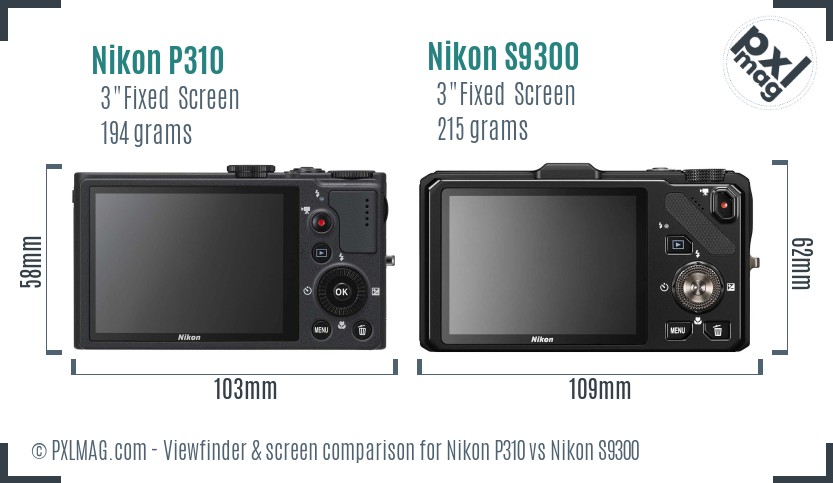 Nikon P310 vs Nikon S9300 Screen and Viewfinder comparison