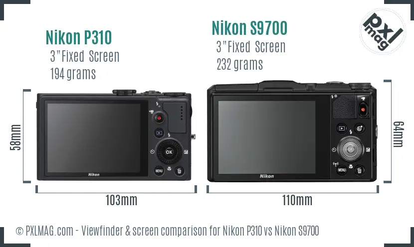 Nikon P310 vs Nikon S9700 Screen and Viewfinder comparison