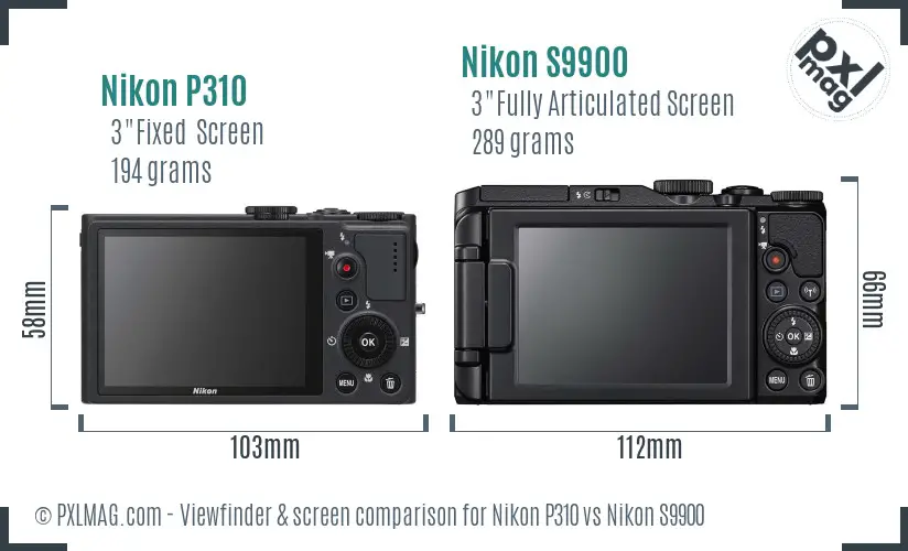 Nikon P310 vs Nikon S9900 Screen and Viewfinder comparison