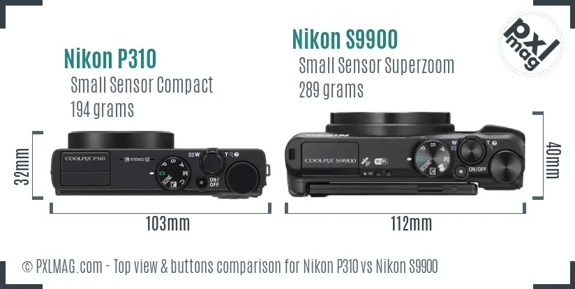 Nikon P310 vs Nikon S9900 top view buttons comparison