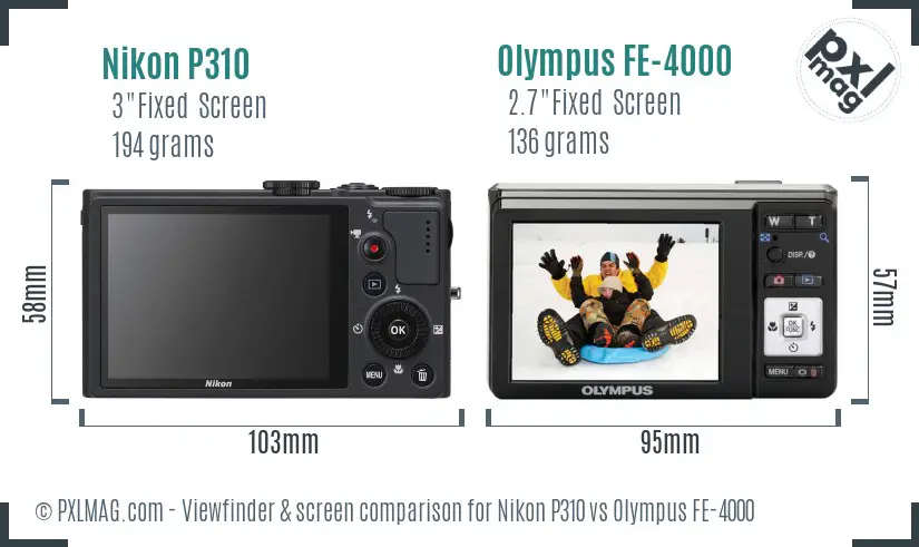 Nikon P310 vs Olympus FE-4000 Screen and Viewfinder comparison